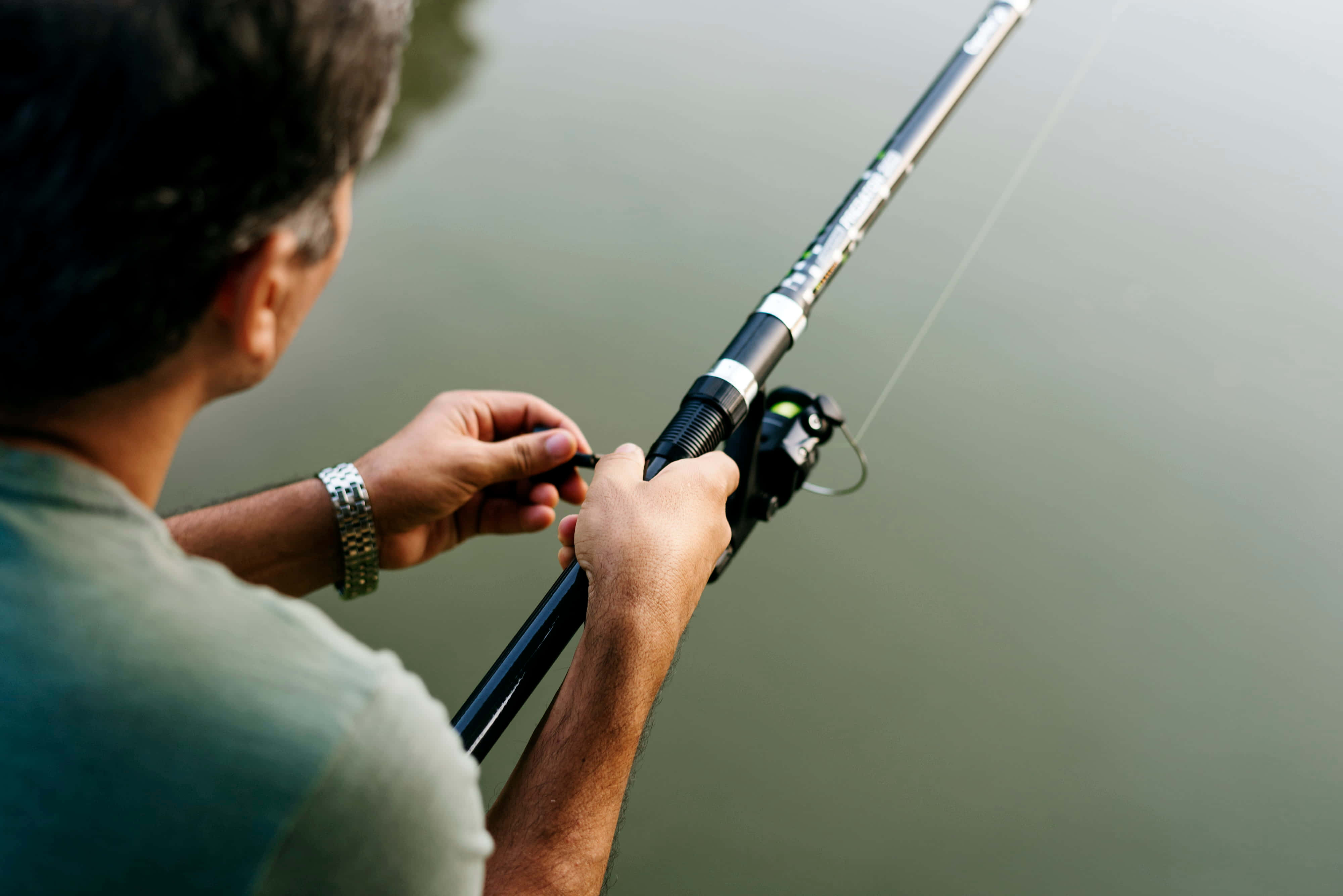 fishing rod, serene lake, vibrant sunset, 4K Desktop Wallpaper