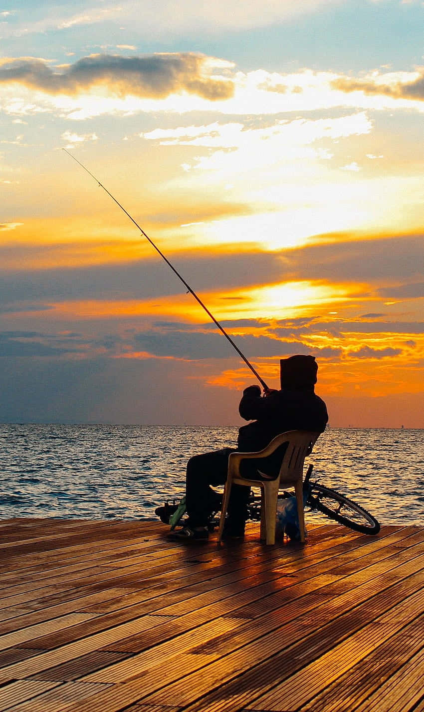 fishing rod, wooden pier, sunset, HD Phone Wallpaper