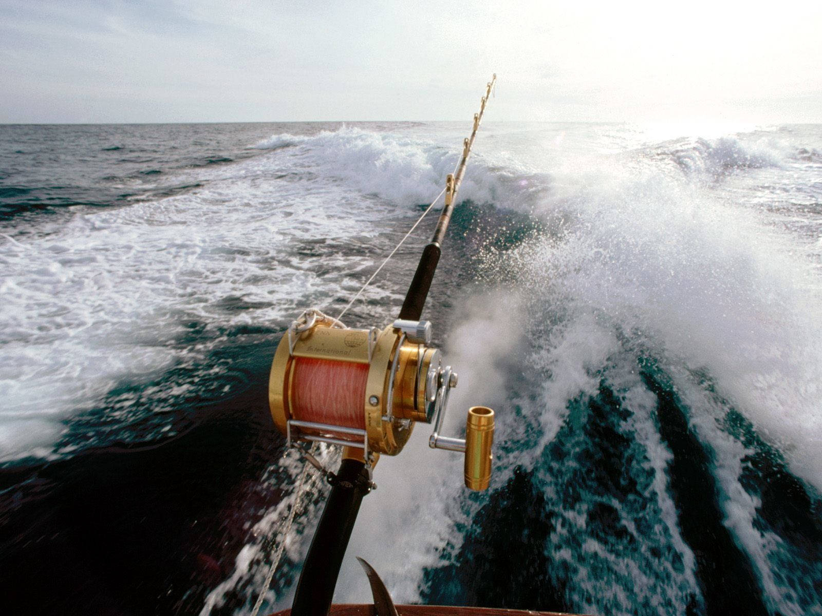 fishing rod, fishing reel, boat, HD Desktop Wallpaper