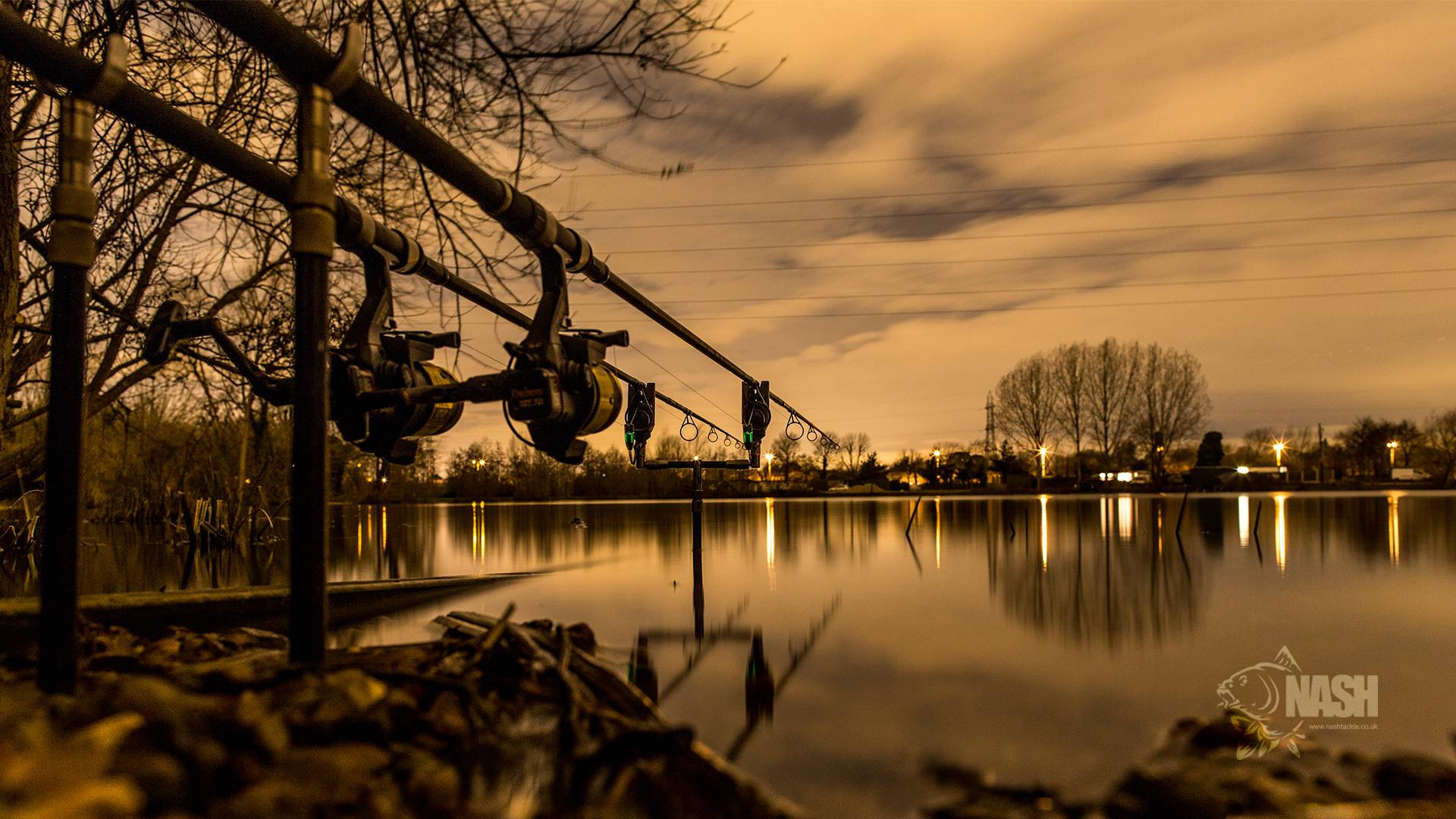 carp fishing, lake, dusk, Full HD Desktop Wallpaper