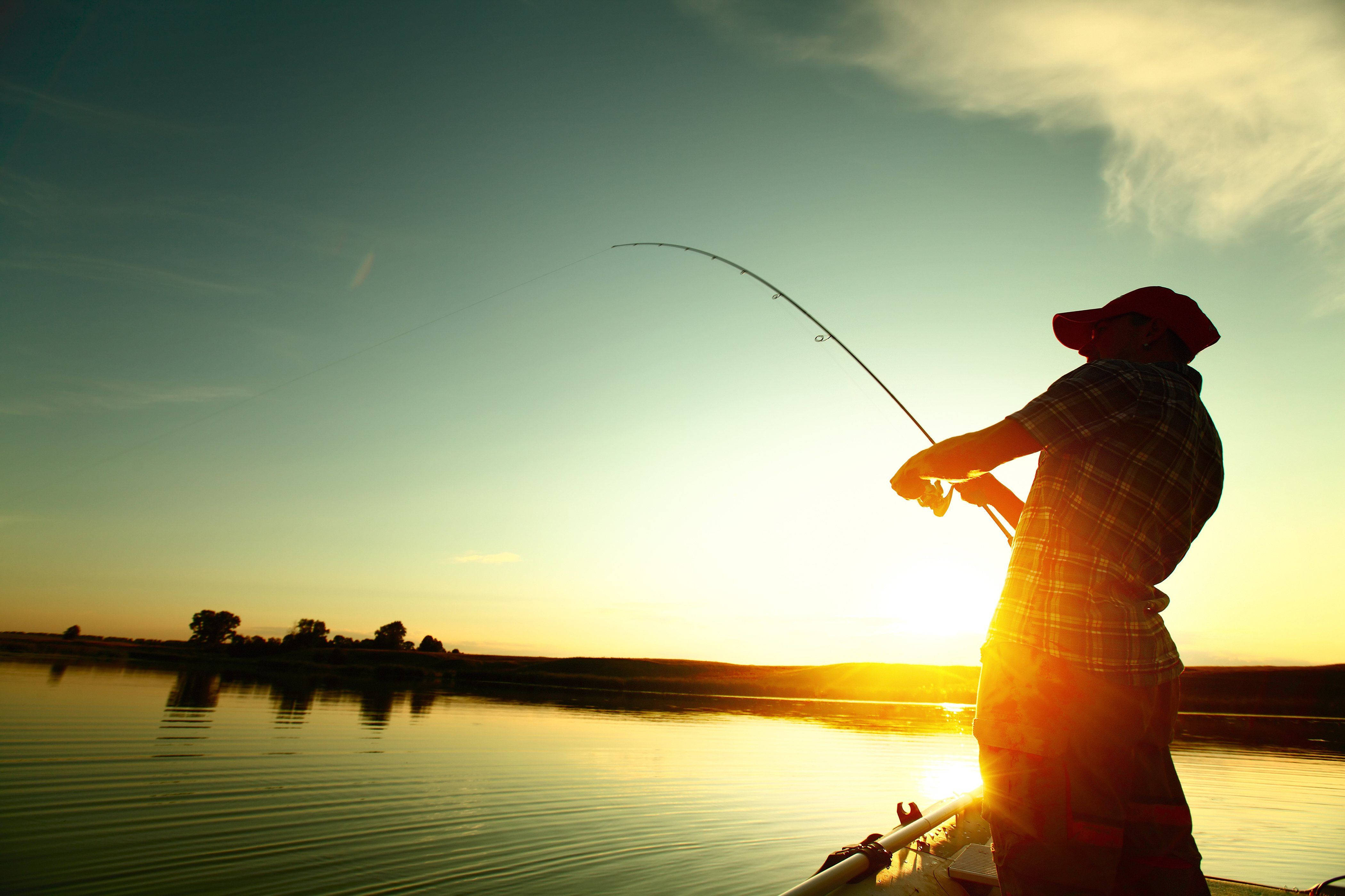 fishing, sunset, boat, 4K Desktop Wallpaper