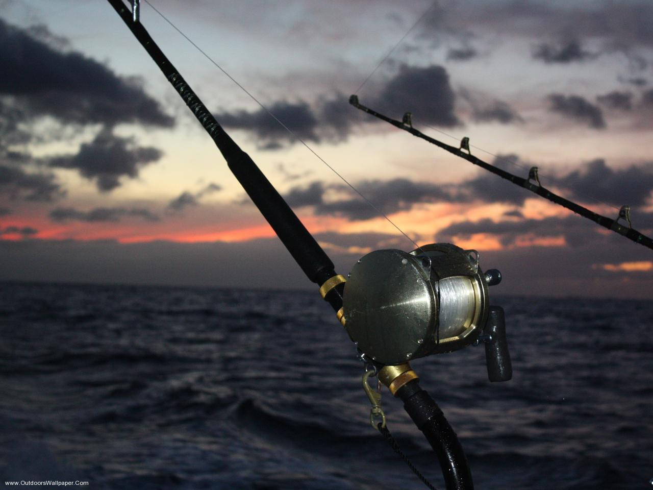 fishing, sunset, ocean, HD Desktop Wallpaper