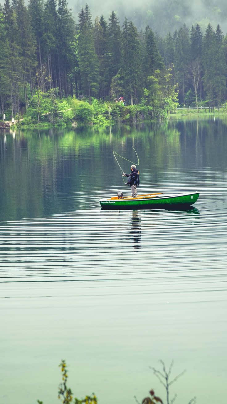 fishing phone, anglers, green canoe, HD Phone Wallpaper