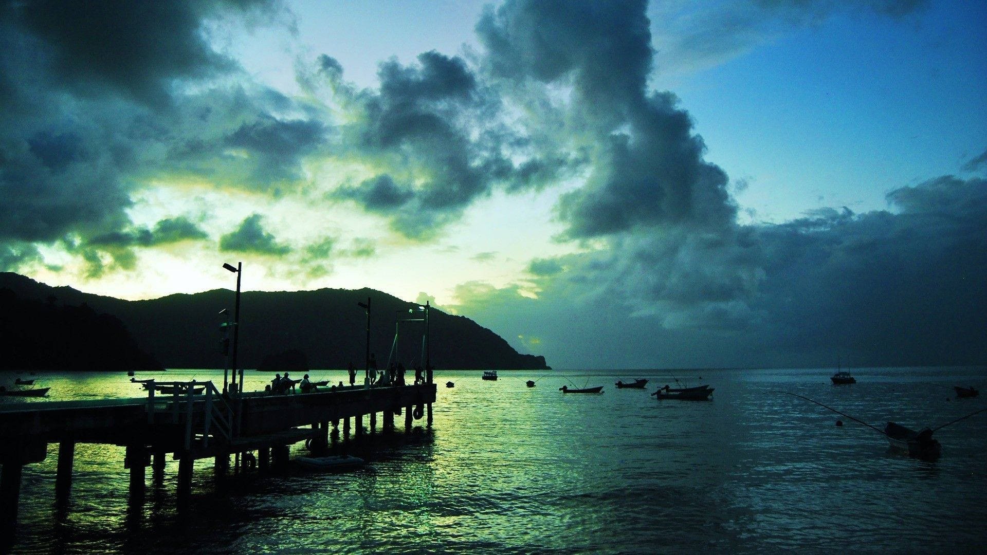 fishing boats, sea, pier, Full HD Desktop Wallpaper