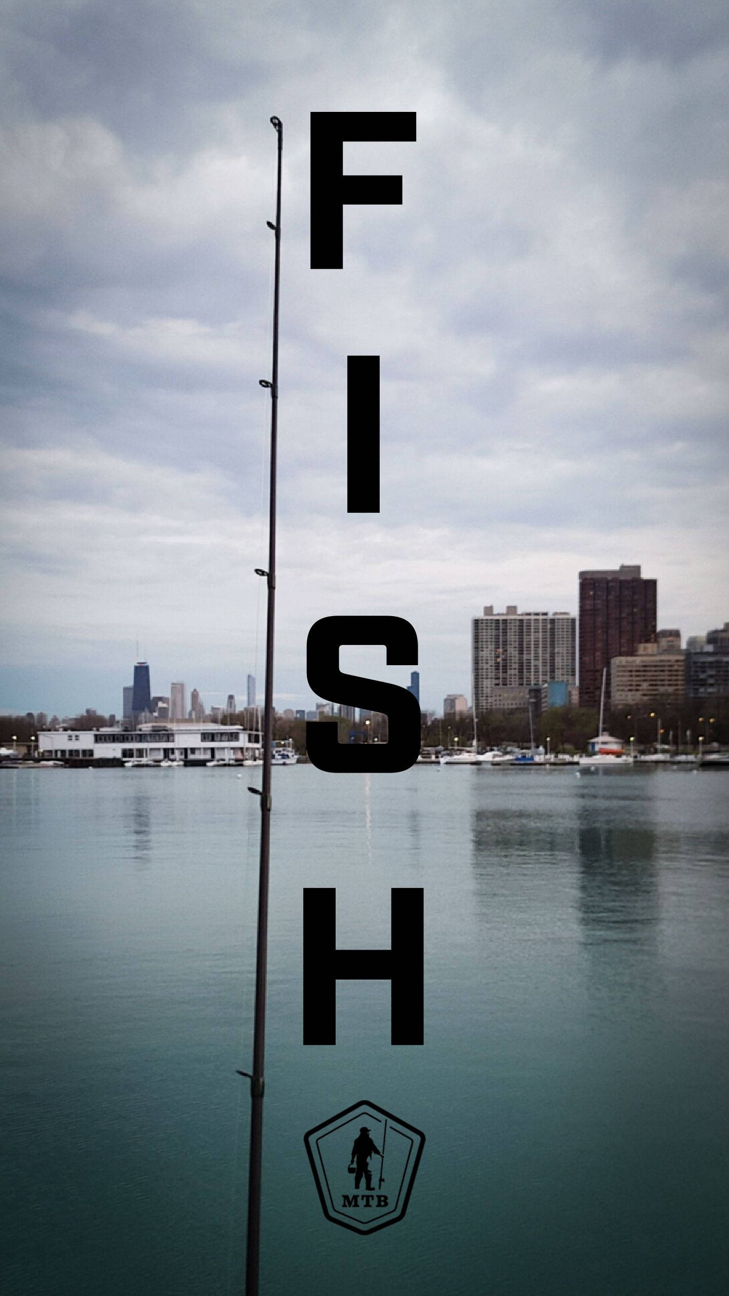 fishing rod, MTB logo, city skyline, 2K Phone Wallpaper