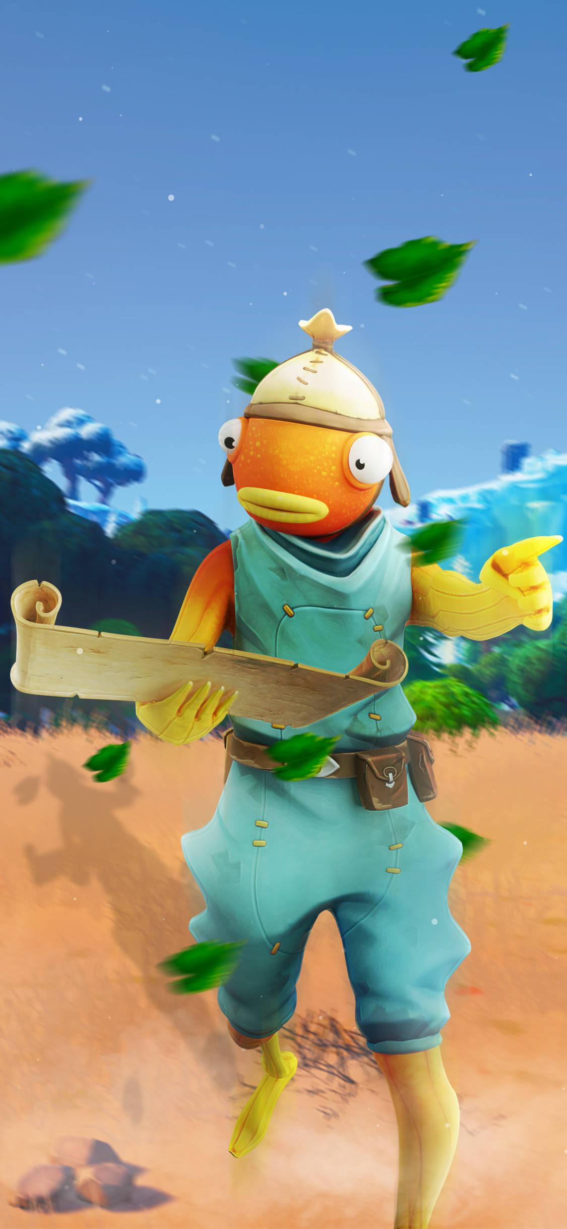 Fishstick fortnite, orange fish, blue jumpsuit, Full HD Phone Wallpaper