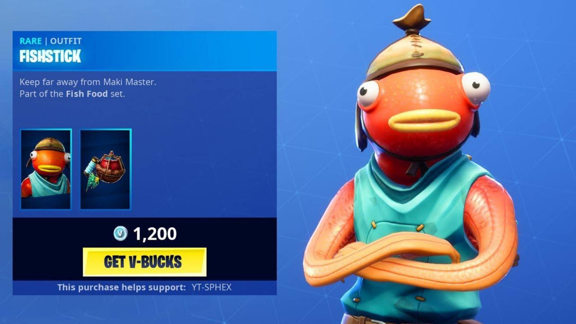 Fishstick Fortnite, orange fish character, teal vest, Full HD Desktop Wallpaper