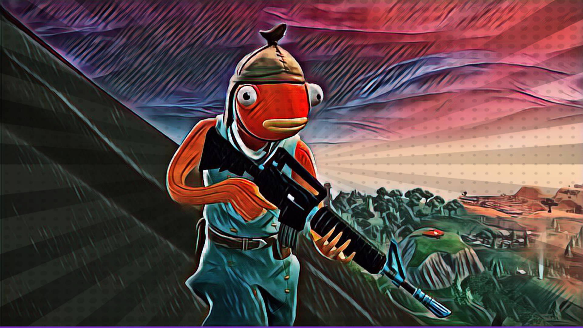 Fishstick Fortnite, digital oil painting, cartoon fish, Full HD Desktop Wallpaper