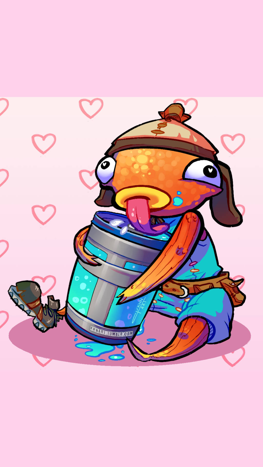 Fishstick Fortnite, young hearts, orange fish, Full HD Phone Wallpaper