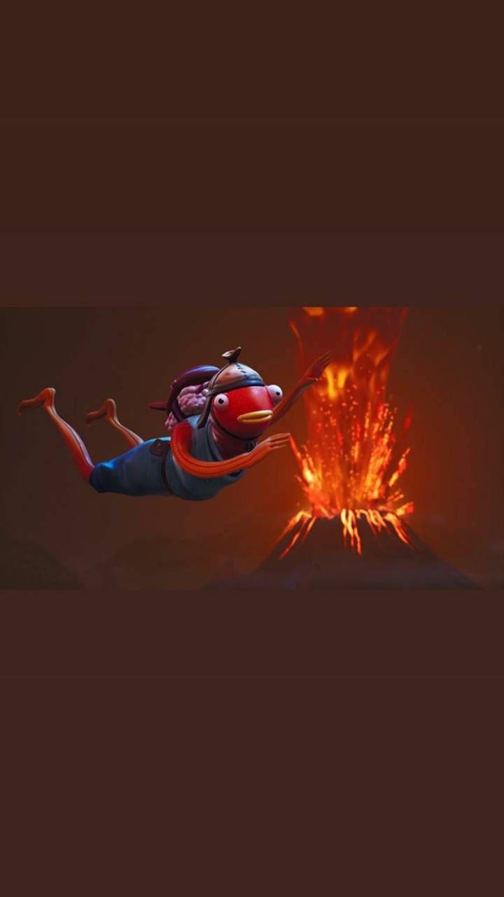 Fishstick Fortnite, lava, fiery erupting volcano, HD Phone Wallpaper