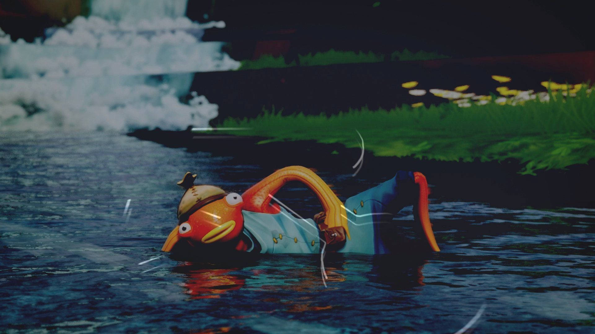 Fishstick Fortnite, cartoon fish, hat, Full HD Desktop Wallpaper