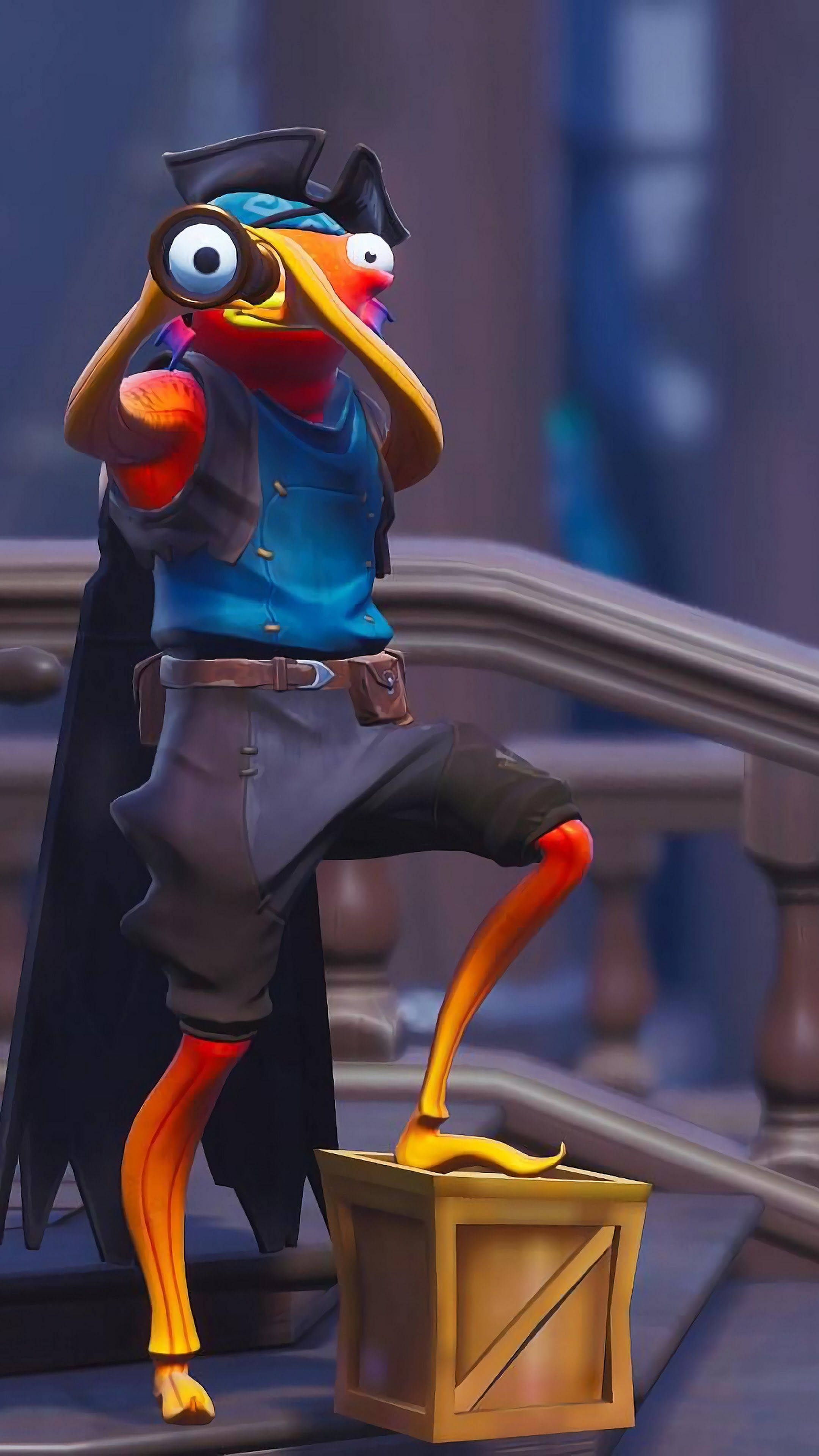 Fishstick fortnite, pirate telescope, orange bird, 4K Phone Wallpaper