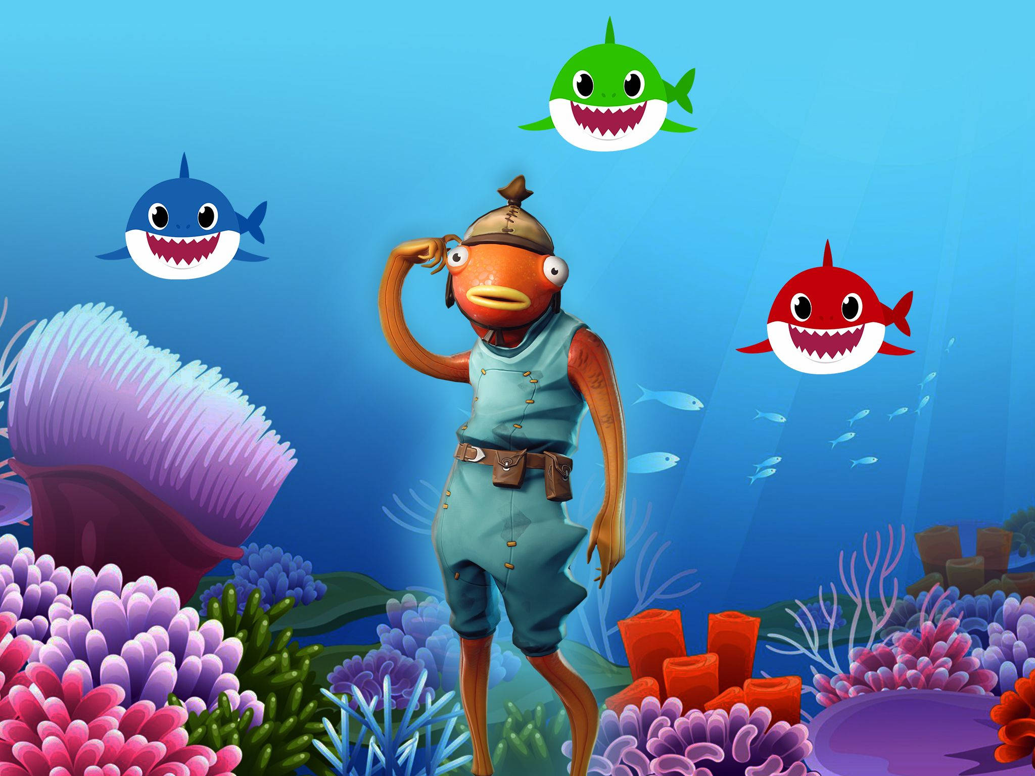 Fishstick Fortnite, sailor outfit, colorful coral, Full HD Desktop Wallpaper