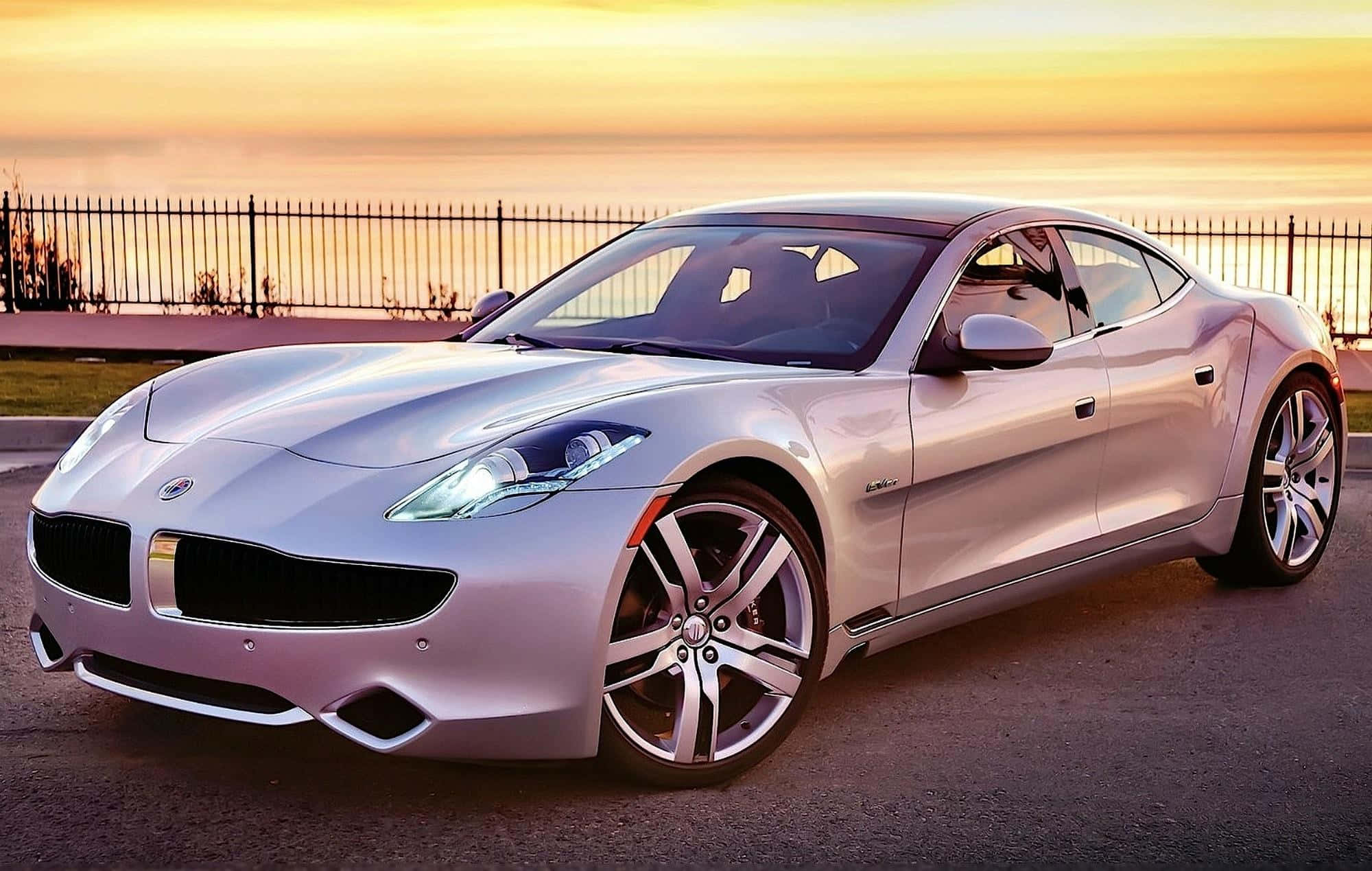 Fisker 2000, silver, sunset, Full HD Desktop Wallpaper