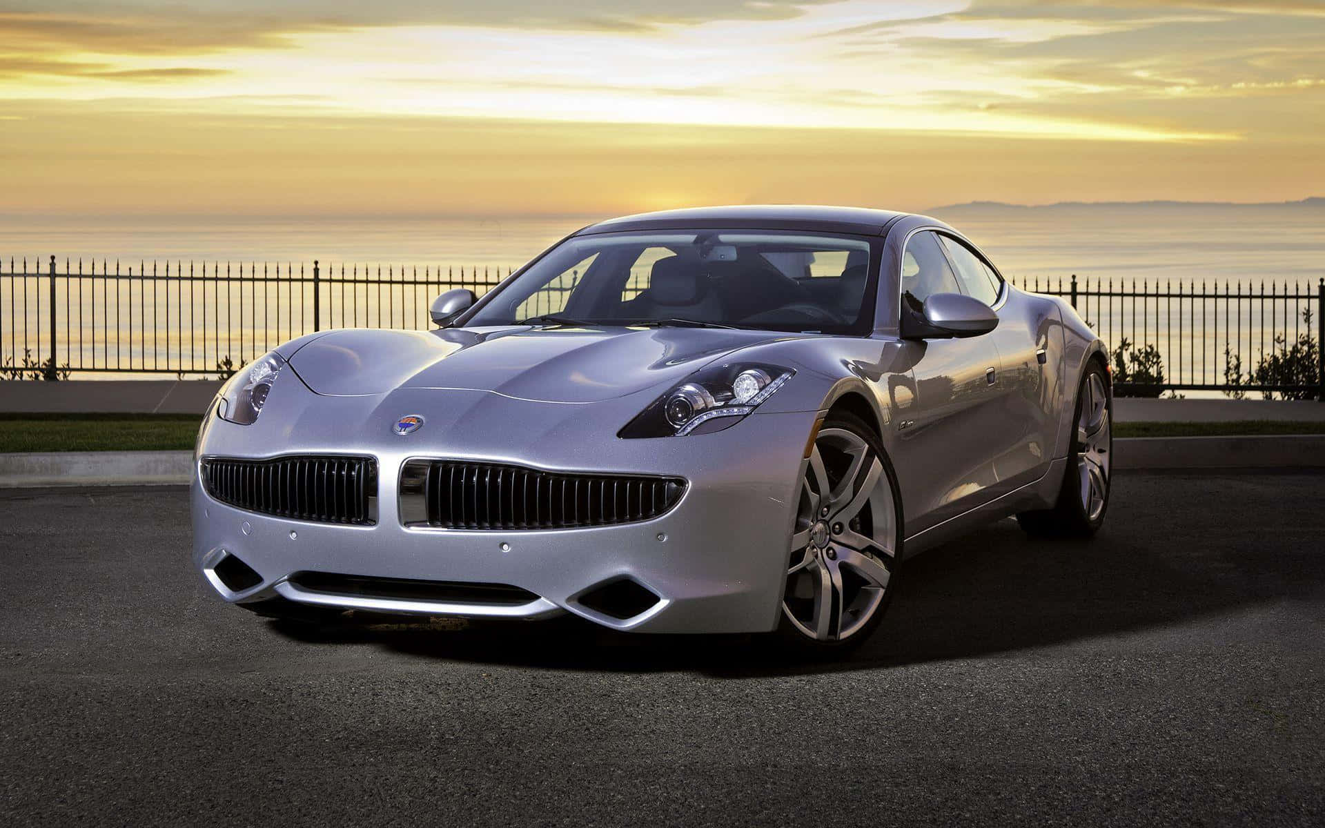 Fisker, silver, sunset, Full HD Desktop Wallpaper