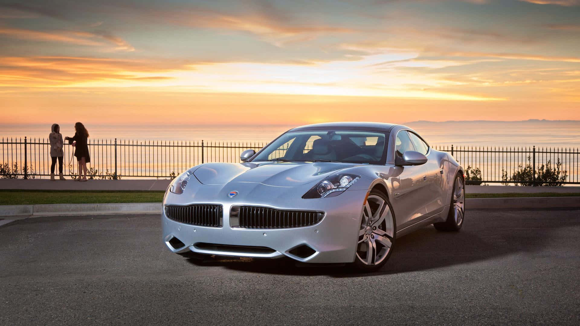 Fisker, silver, sunset, Full HD Desktop Wallpaper