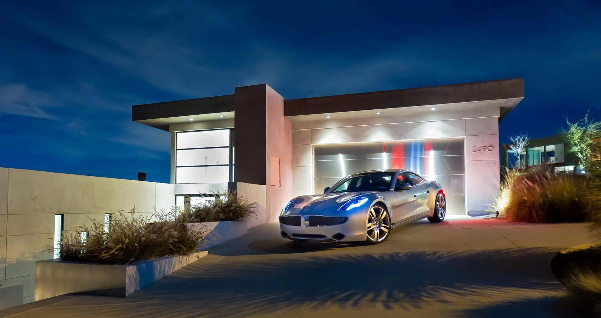 Fisker, silver, night lights, Full HD Desktop Wallpaper