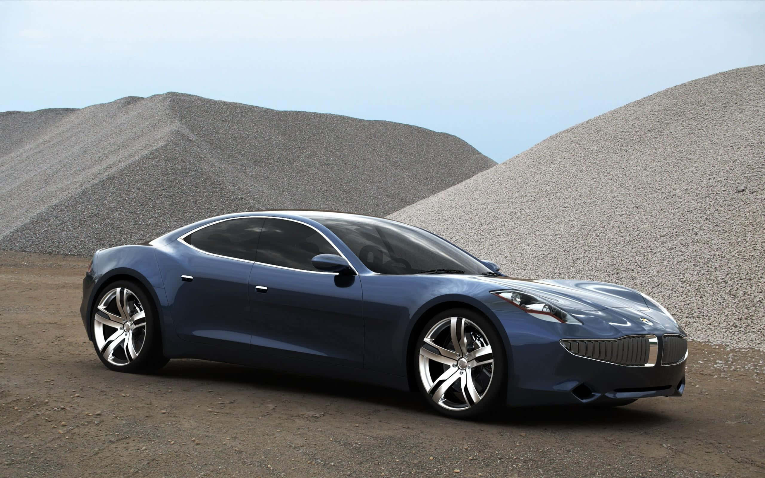 Fisker, sleek blue sports car, charging, 2K Desktop Wallpaper