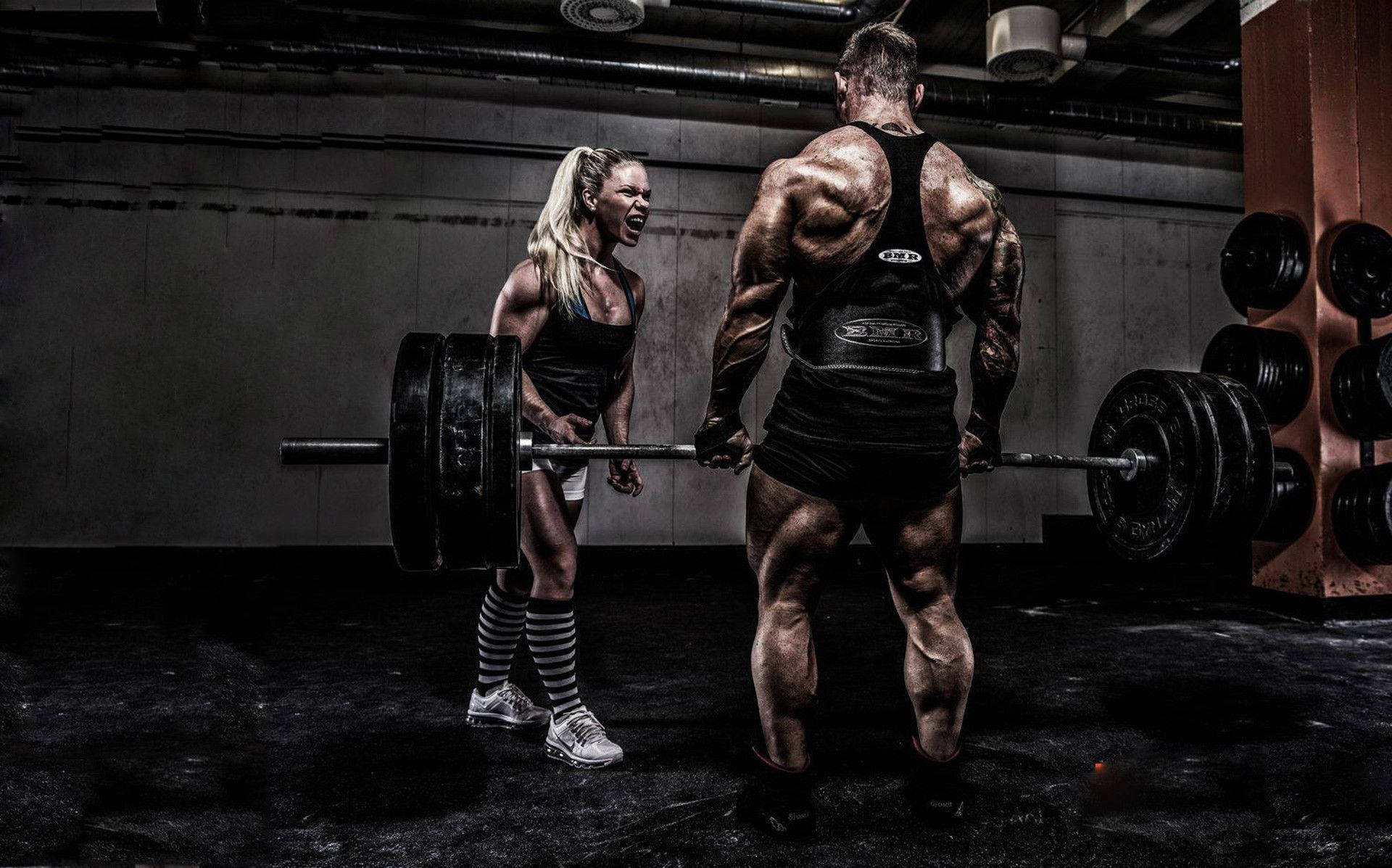 Fitness Motivations, couple, heavy barbells, Full HD Desktop Wallpaper