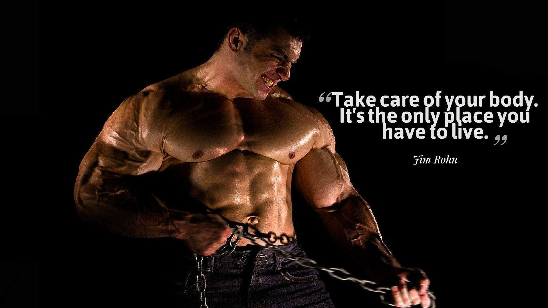 Take Care of Your Body, muscular man, chains, Full HD Desktop Wallpaper