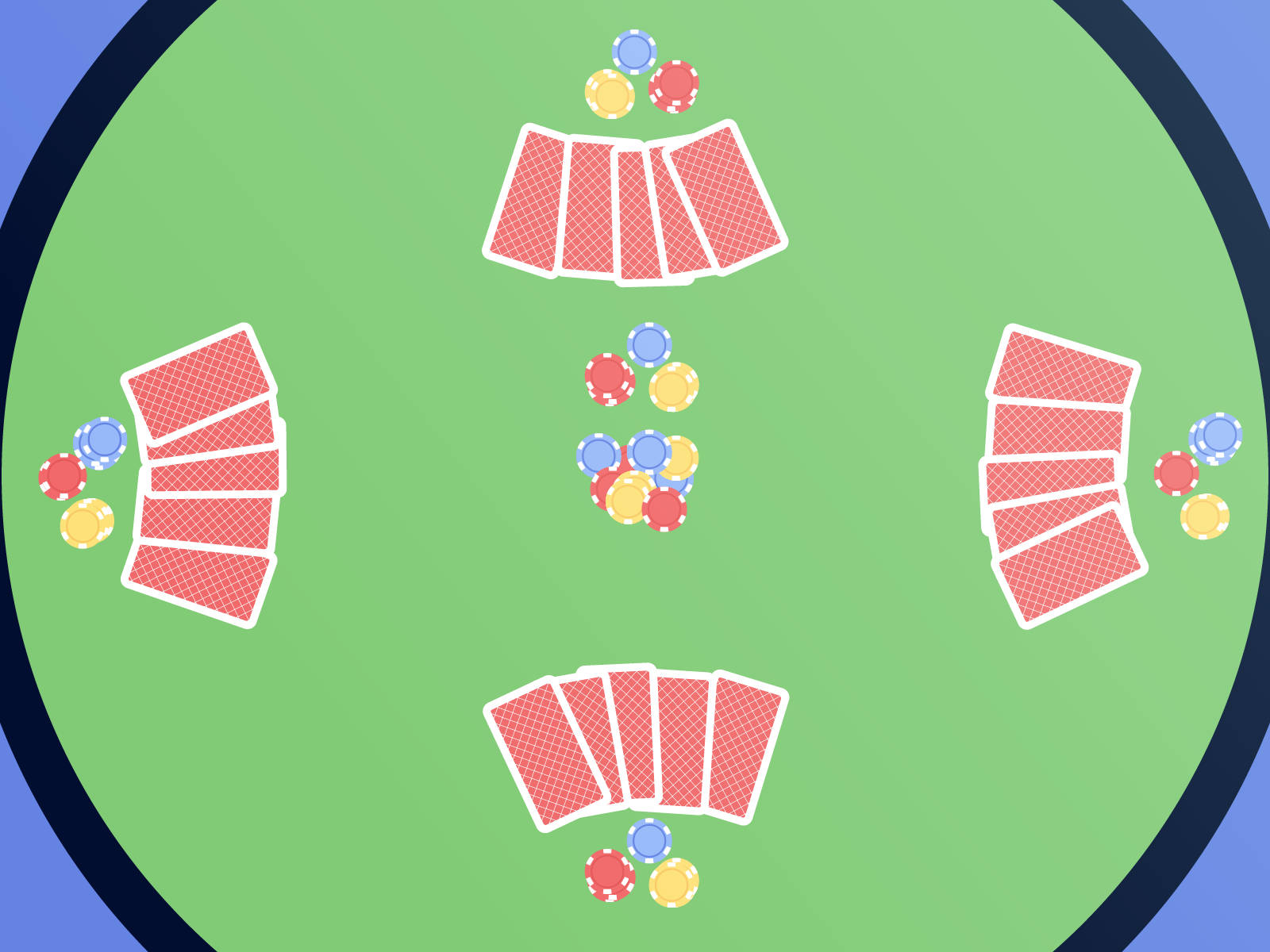 Five-card Draw, green poker table, fanned red cards, HD Desktop Wallpaper