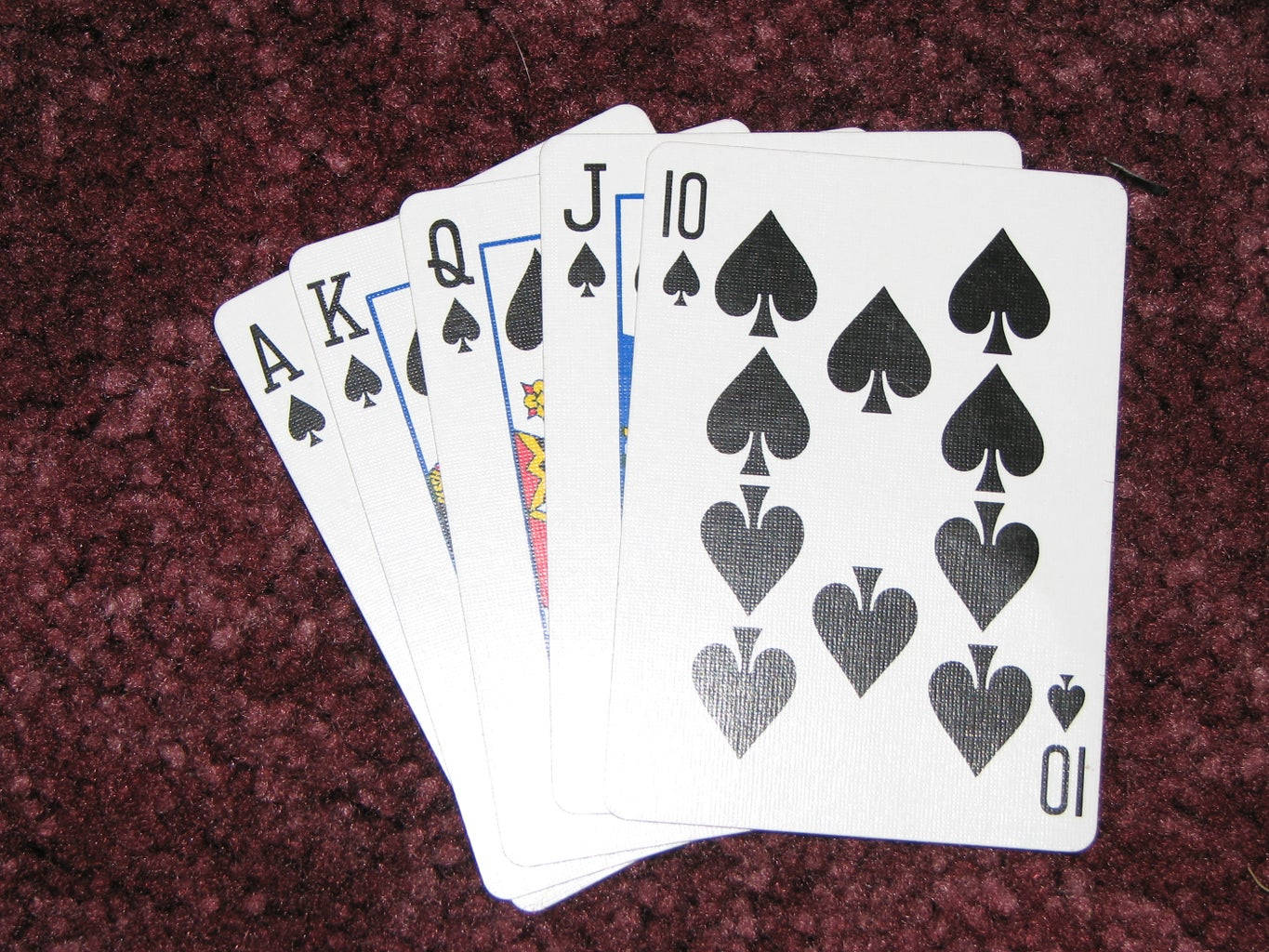 Five-card Draw, red table, spade playing cards, HD Desktop Wallpaper