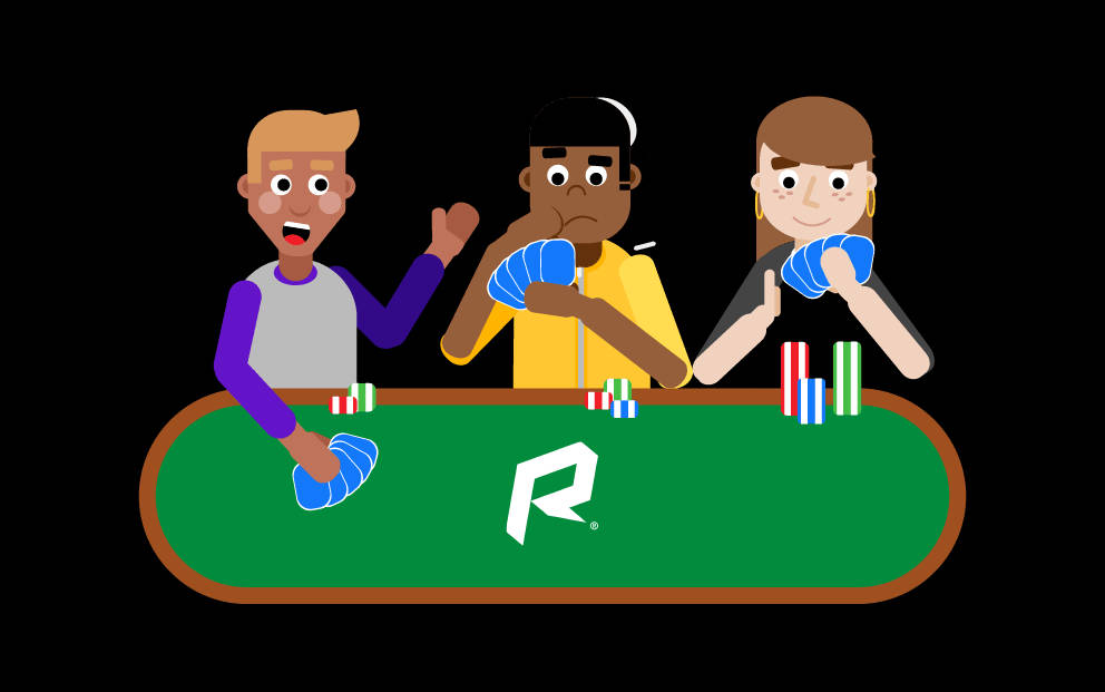 Five-card Draw, cartoon poker players, green felt table, SD Desktop Wallpaper