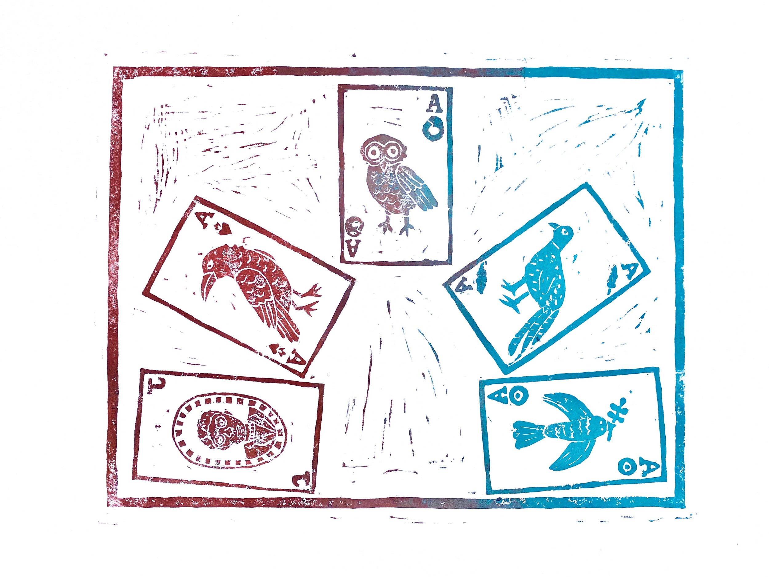 Five-Card Draw, red and blue ink, textured paper, Full HD Desktop Wallpaper