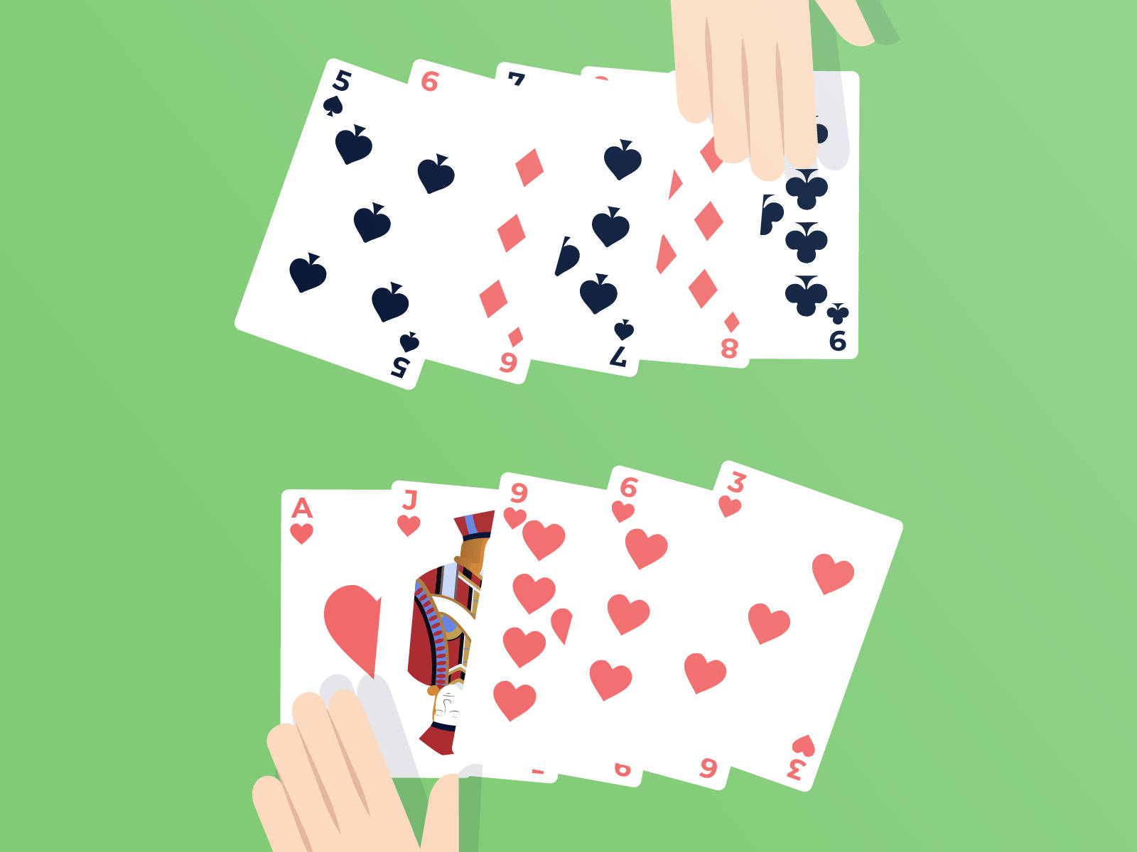 Five-Card Draw, two friends, flat vector style, HD Desktop Wallpaper