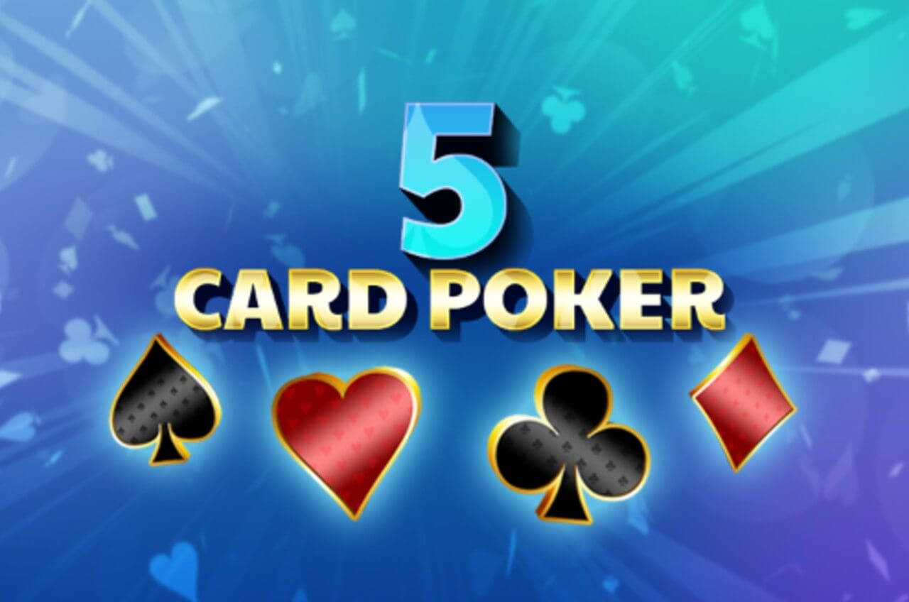 Five-card Draw, glowing suits, radiant blue background, HD Desktop Wallpaper
