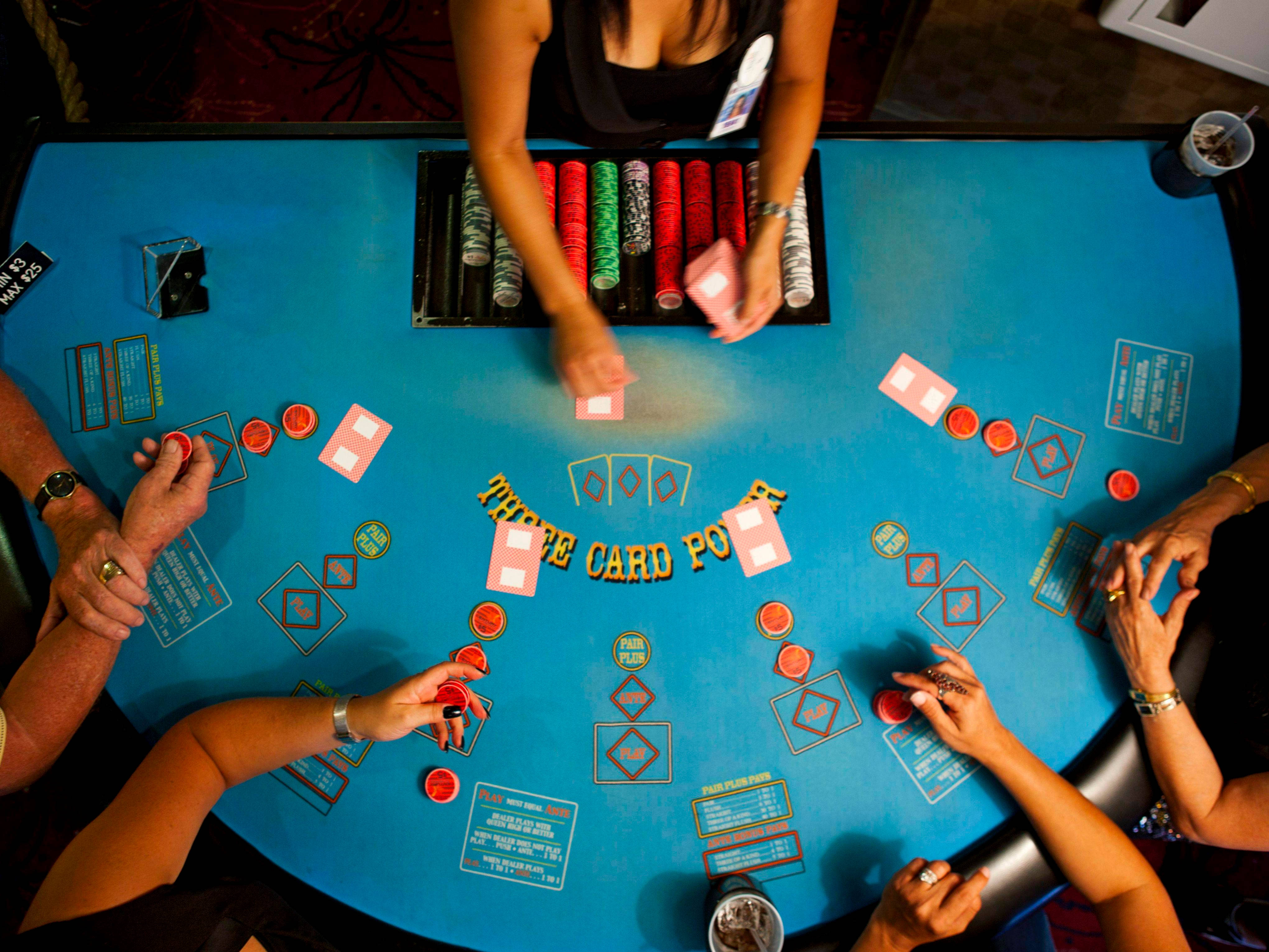 Five-card Draw, three-card poker table, vibrant blue, 4K Desktop Wallpaper