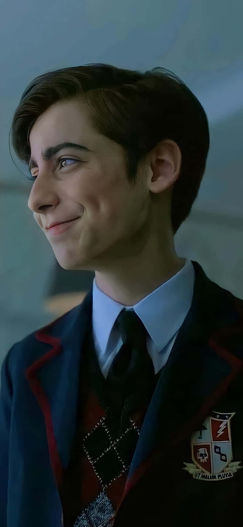 Five Hargreeves, school uniform, dimly lit room, HD Phone Wallpaper