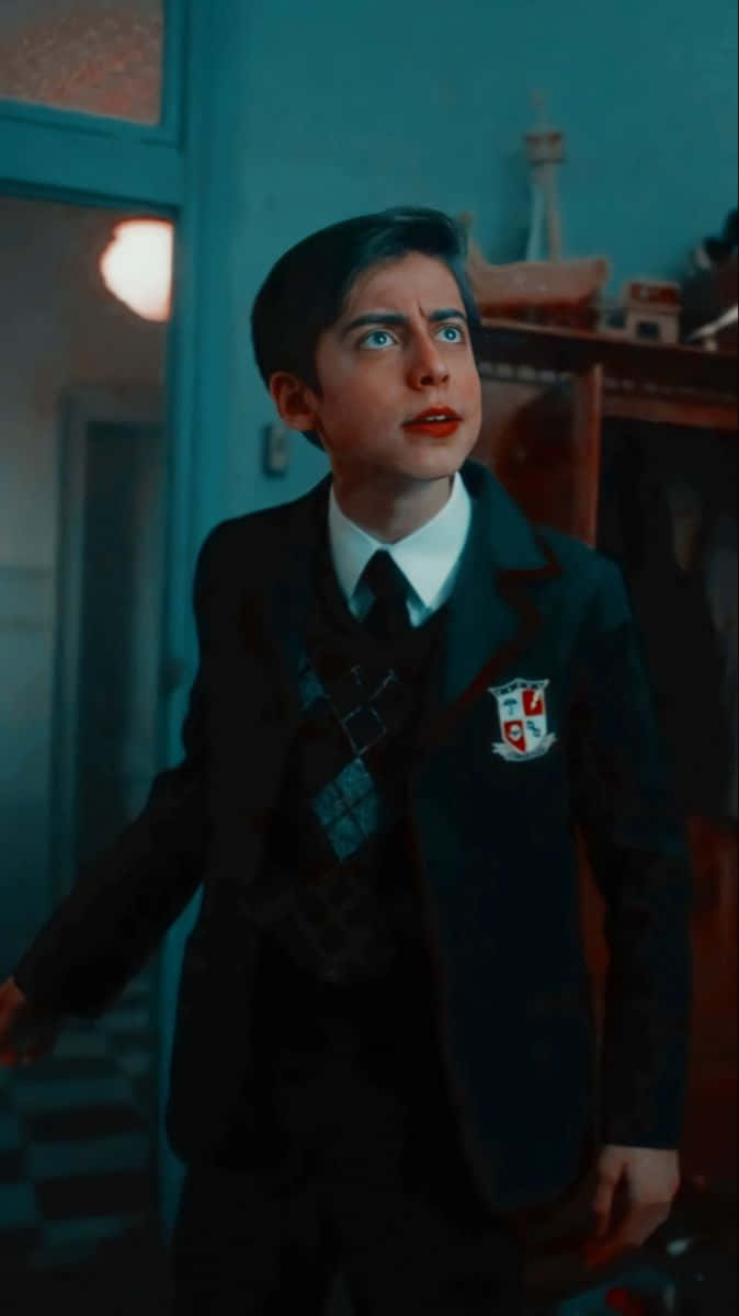 Five Hargreeves, school uniform, dimly lit blue-toned room, SD Phone Wallpaper