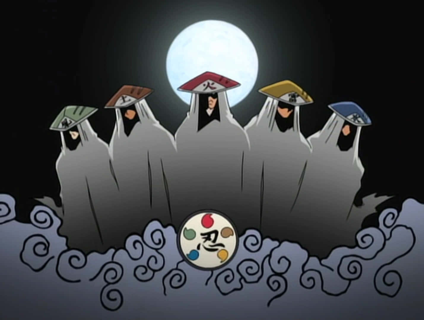 Five Kage Summit, grey cloaks, colored hats, HD Desktop Wallpaper