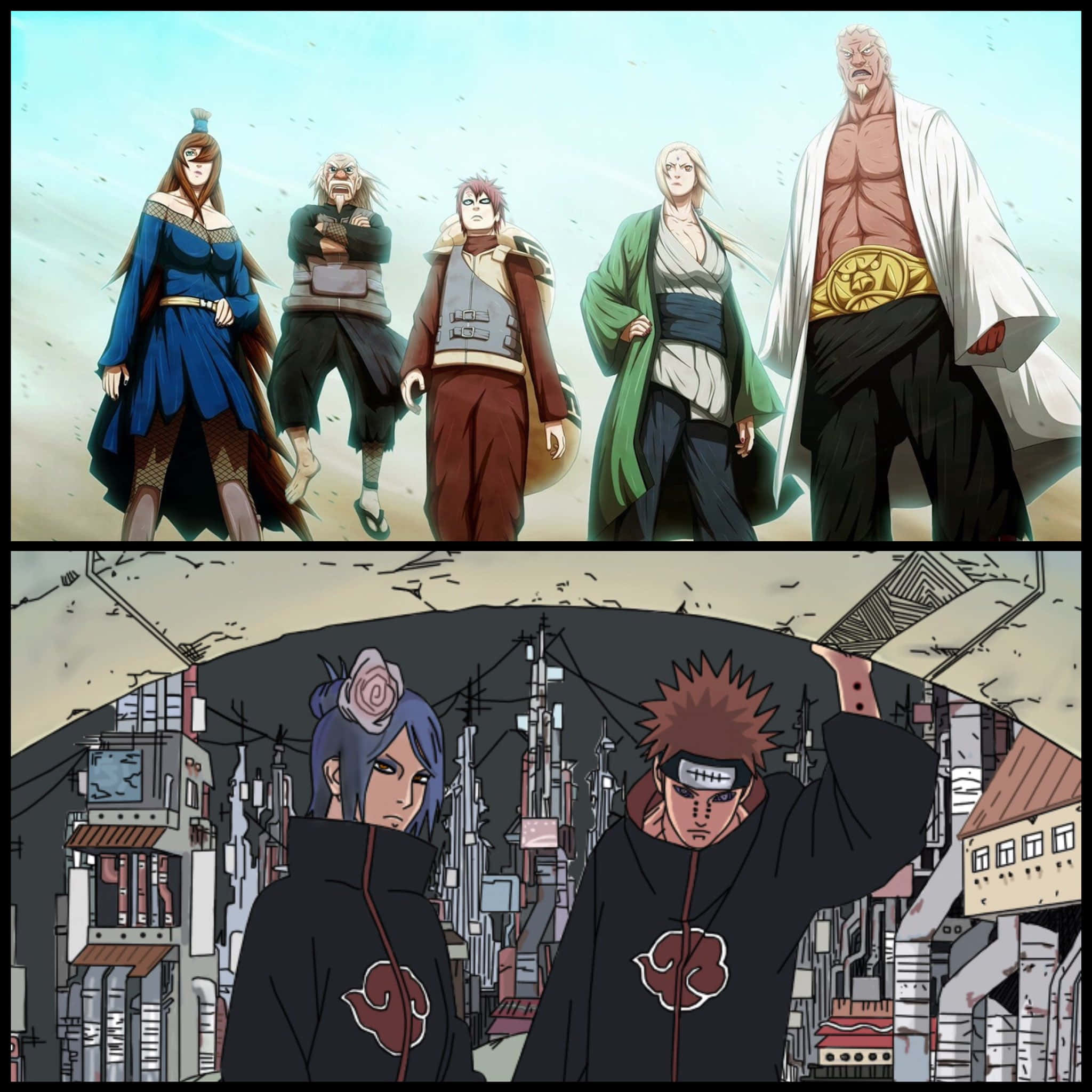 Five Kage Summit, anime warriors, desert landscape, Full HD Desktop Wallpaper