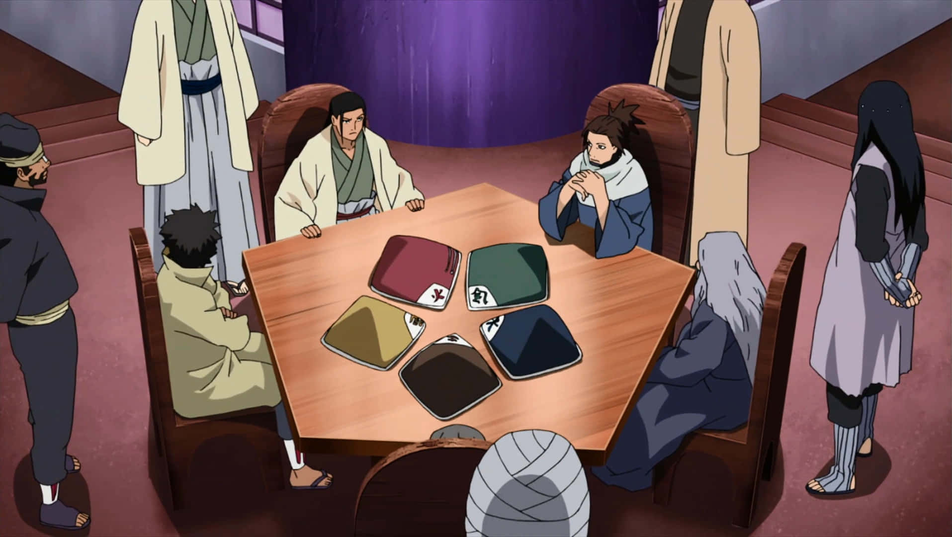Five Kage Summit, anime characters, traditional robes, HD Desktop Wallpaper