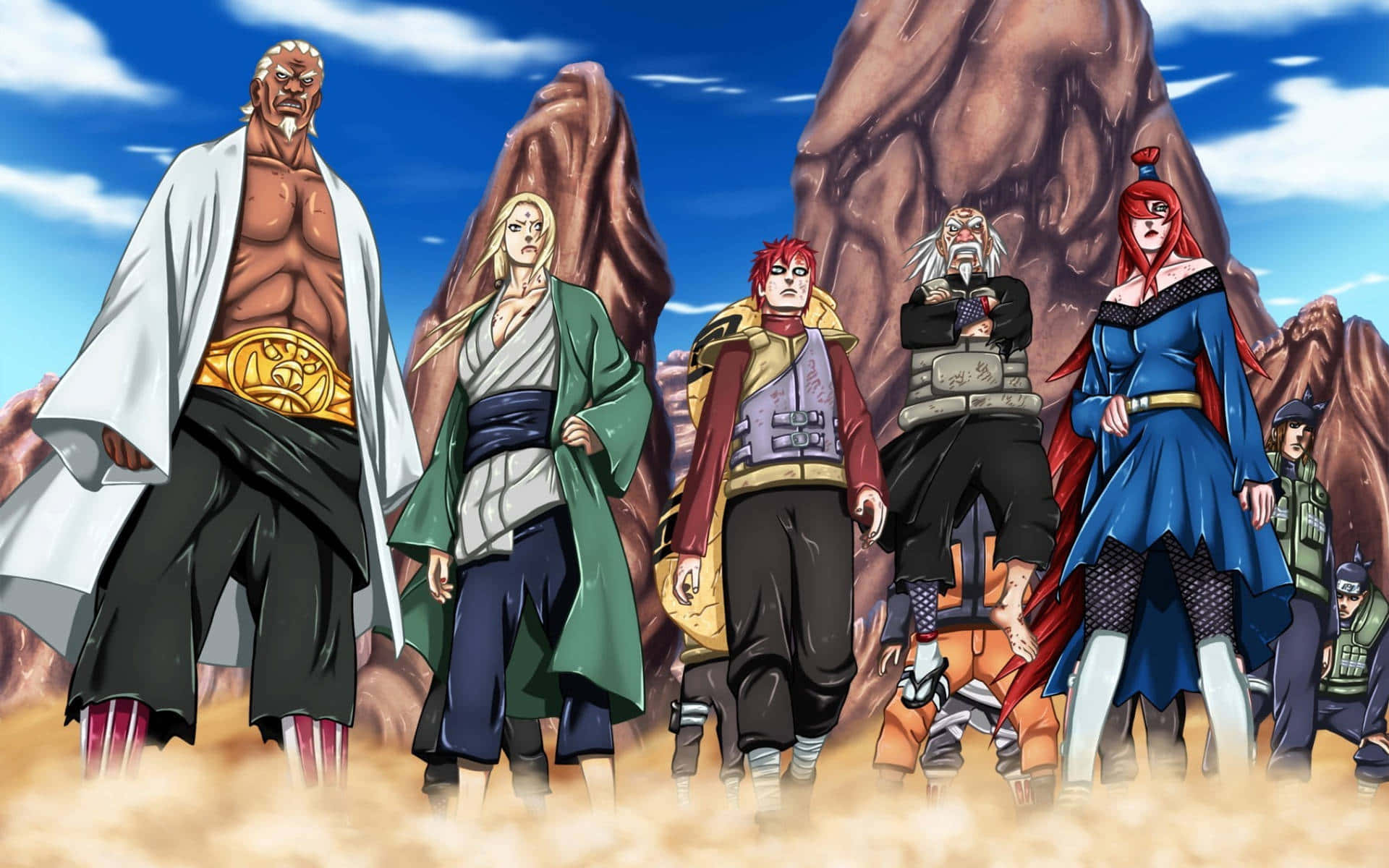 Five Kage Summit, anime warriors, rocky desert, Full HD Desktop Wallpaper