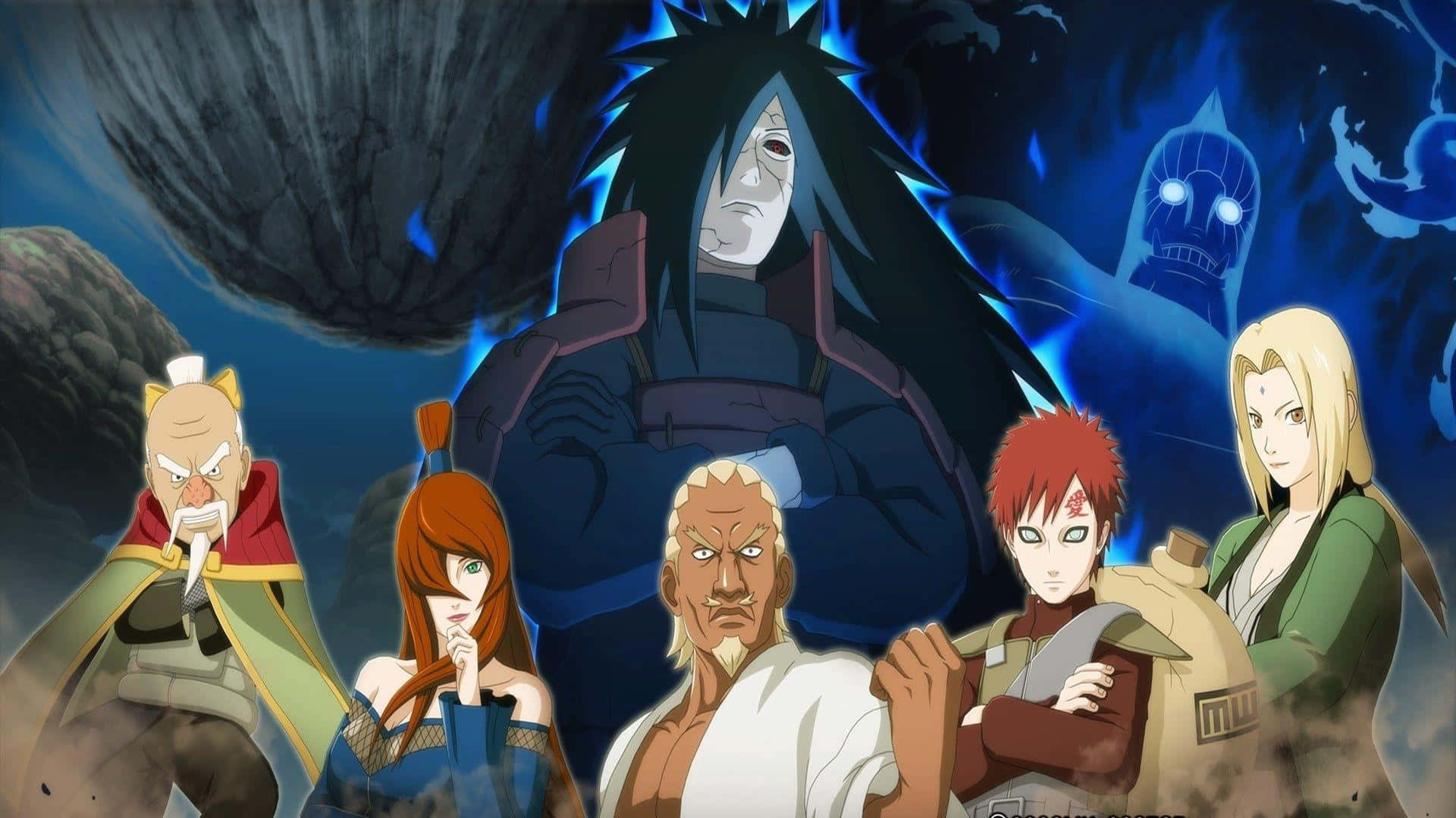 Five Kage Summit, dark blue mystical scene, looming shadowy figure, Full HD Desktop Wallpaper
