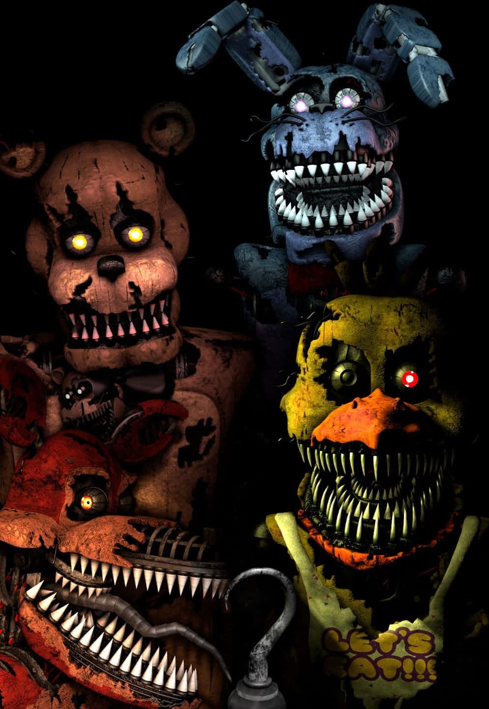 Five Nights At Freddys, animatronic characters, glowing eyes, HD Phone Wallpaper