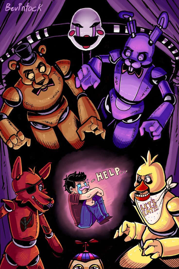 Five Nights At Freddys 4, animatronic characters, terrified child, SD Phone Wallpaper