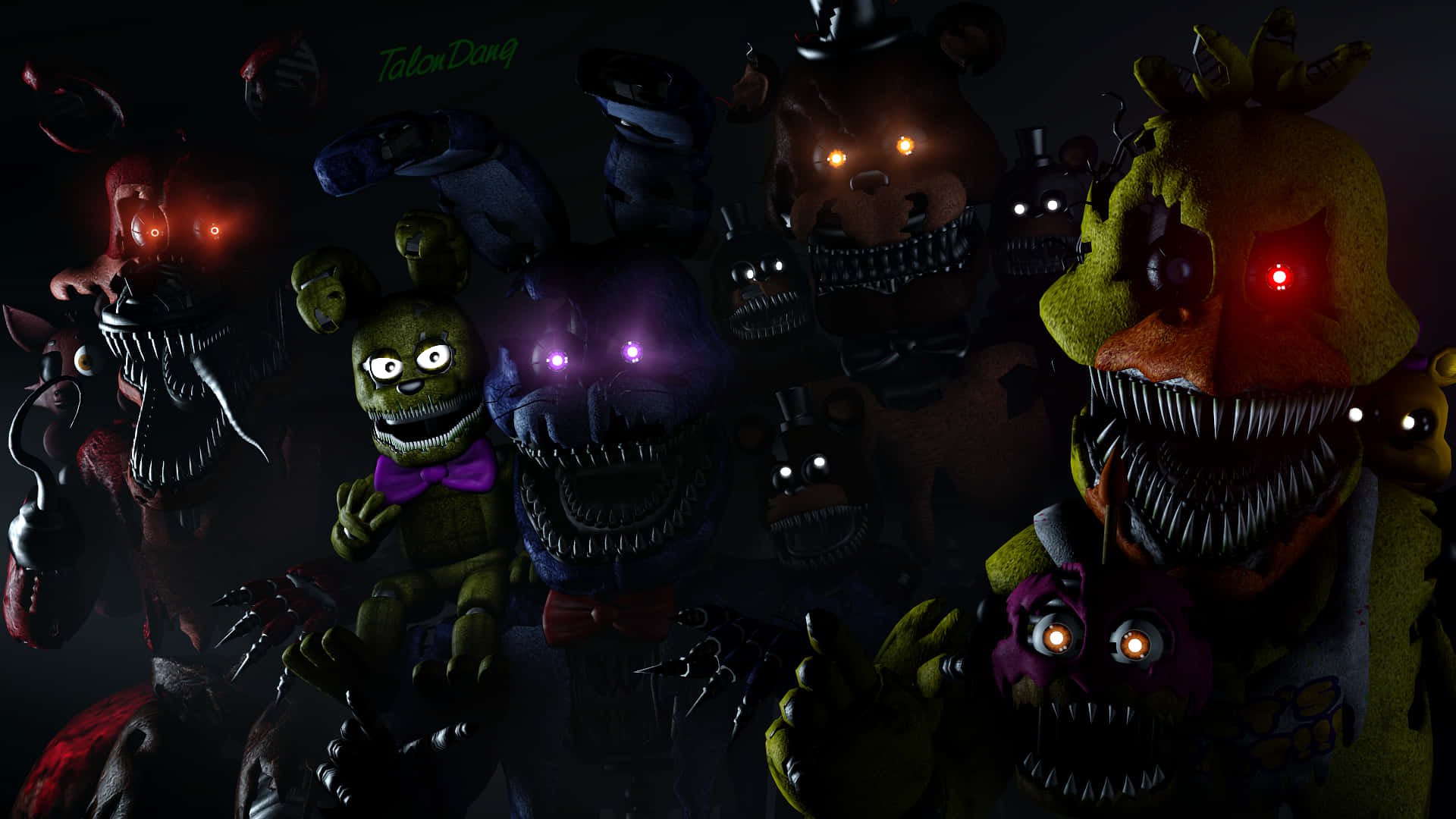 Five Nights At Freddys 4, animatronic monsters, glowing-eyed, Full HD Desktop Wallpaper