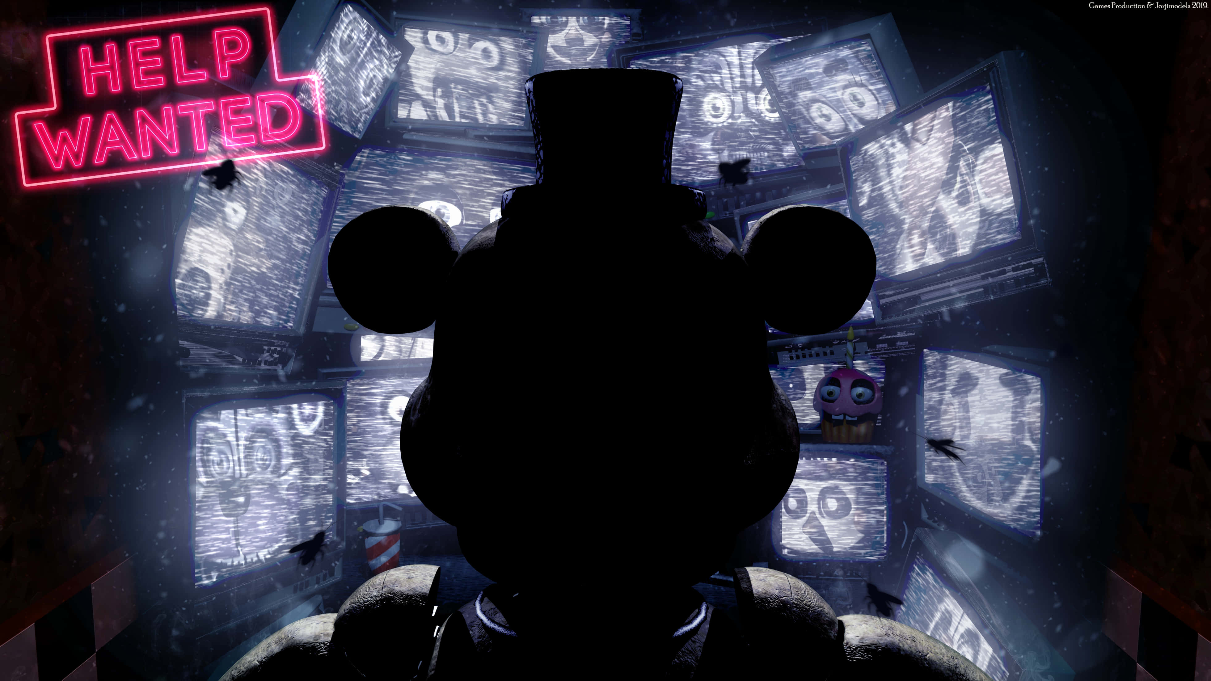 Five Nights At Freddys Desktop, bear-like animatronic, flickering TVs, 4K Desktop Wallpaper
