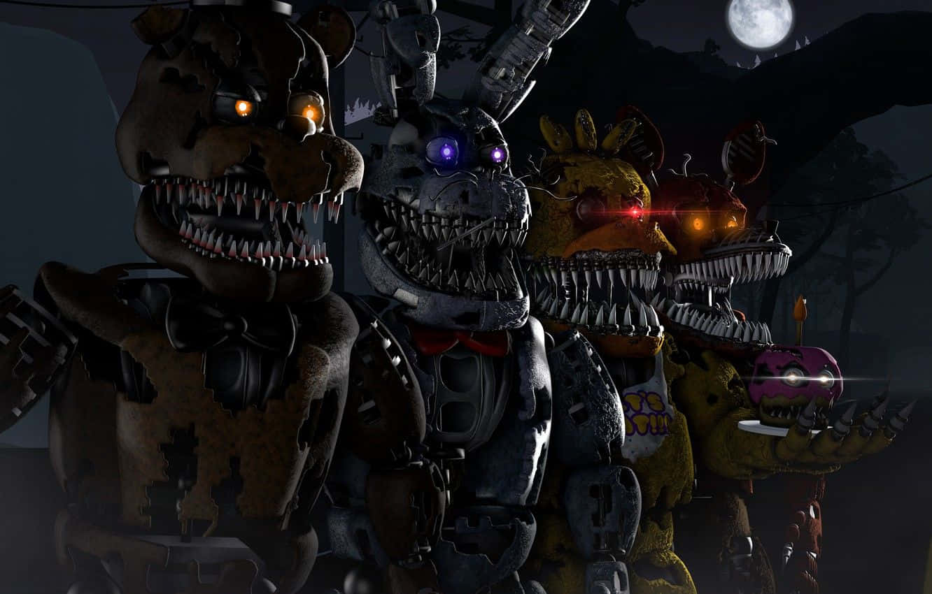 Five Nights At Freddys, animatronic characters, glowing eyes, HD Desktop Wallpaper