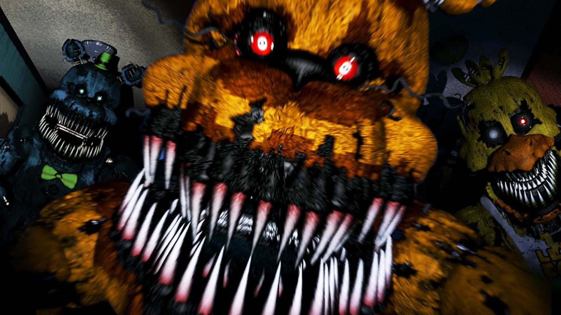 Five Nights at Freddys, animatronic bear, glowing red eyes, Full HD Desktop Wallpaper