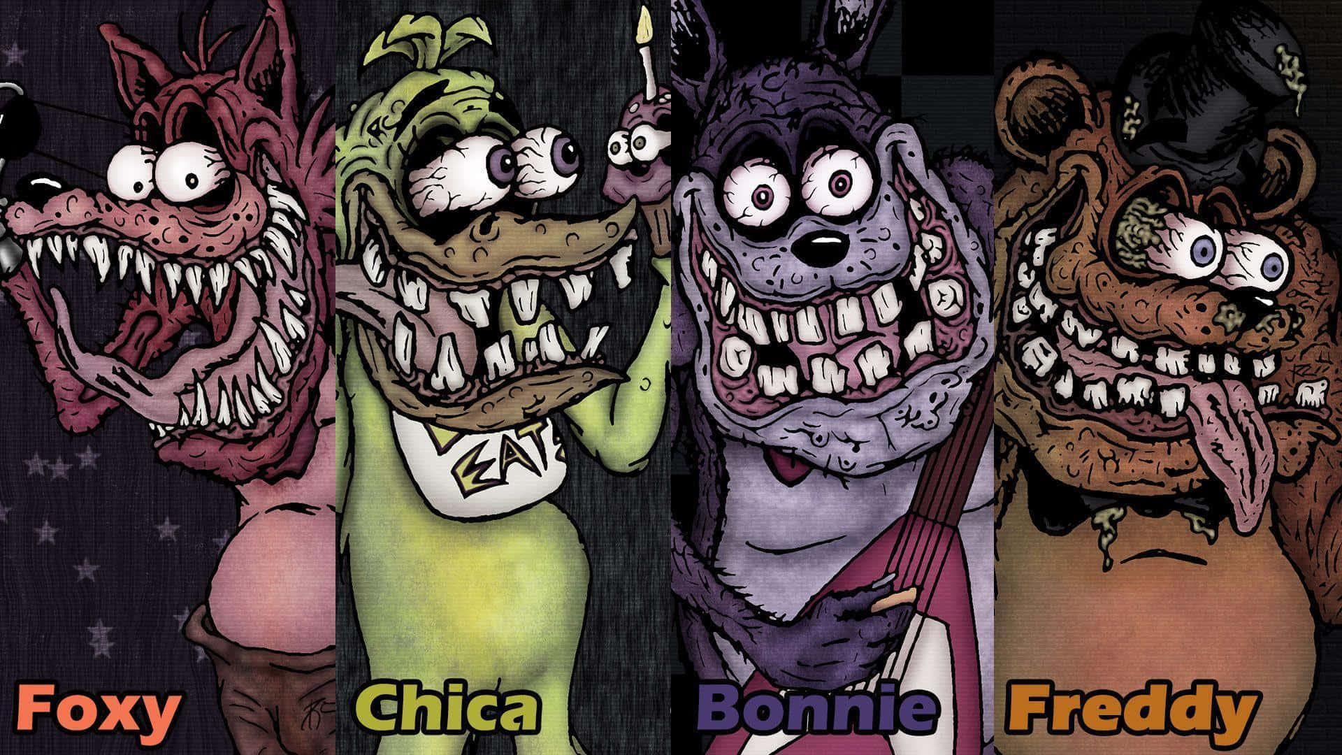 Five Nights At Freddys Desktop, animatronic characters, exaggerated teeth, Full HD Desktop Wallpaper