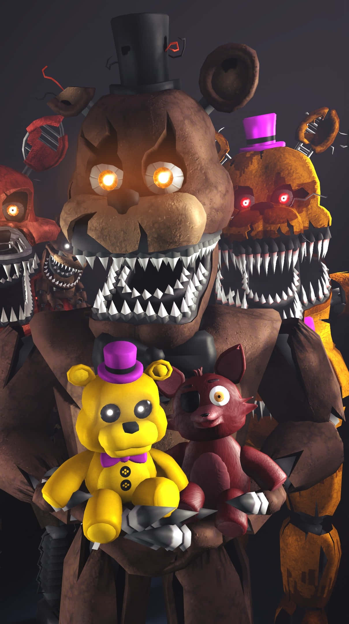Five Nights At Freddys, animatronic bear, glowing eyes, Full HD Phone Wallpaper