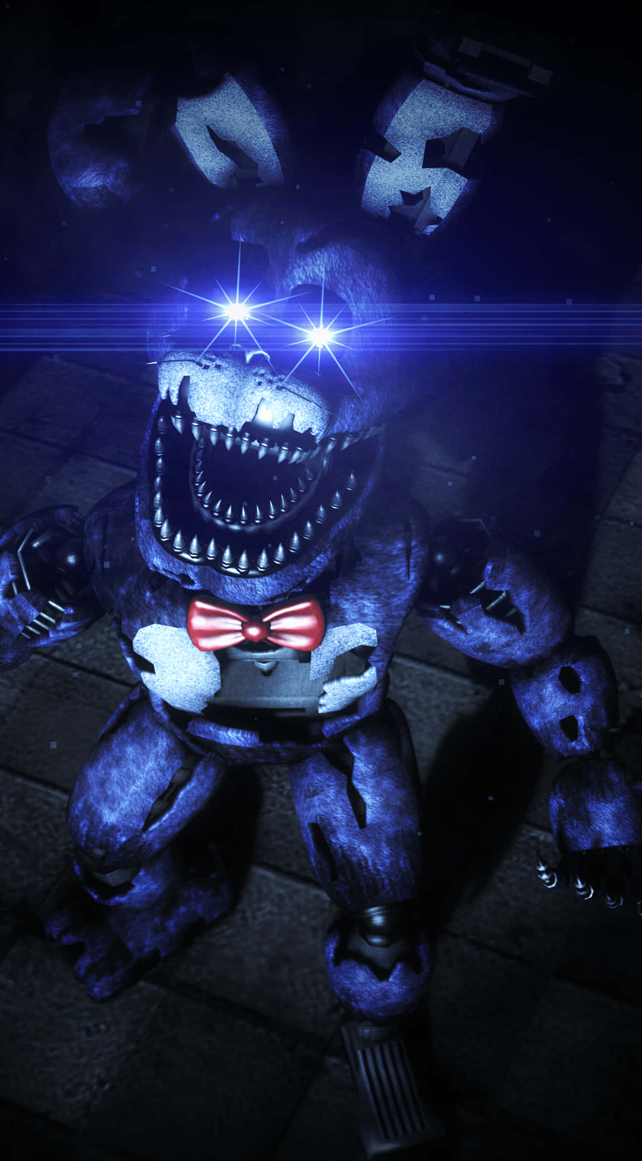 Five Nights At Freddys, blue animatronic rabbit, glowing eyes, Full HD Phone Wallpaper
