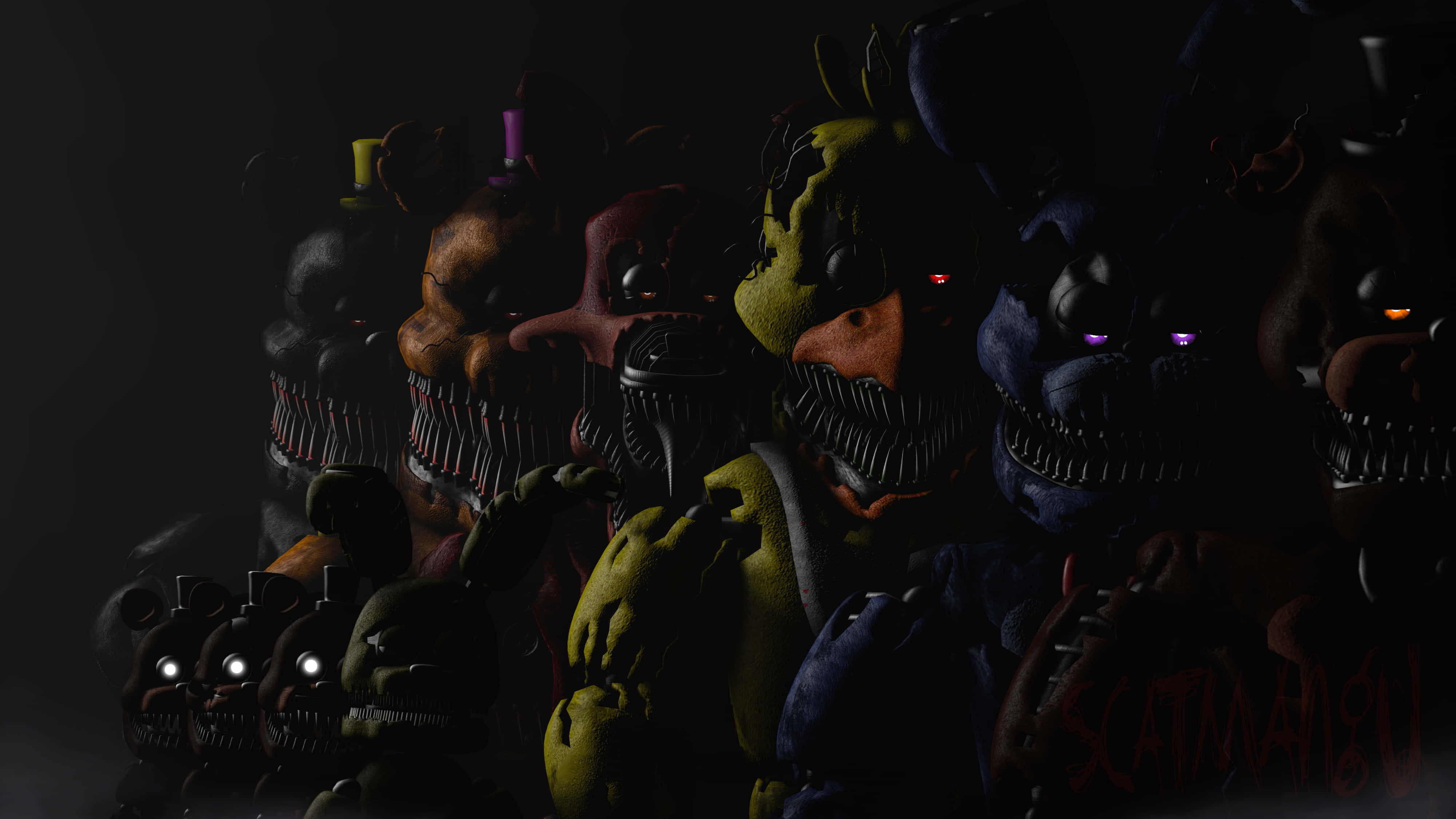 Five Nights At Freddys 4, animatronic monsters, glowing-eyed, 4K Desktop Wallpaper