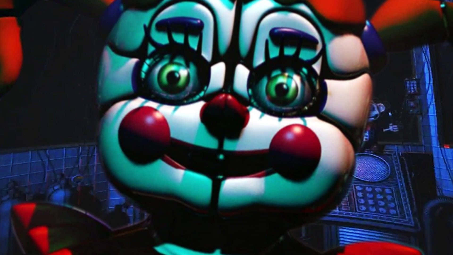 Five Nights at Freddys, animatronic clown, glowing green eyes, Full HD Desktop Wallpaper
