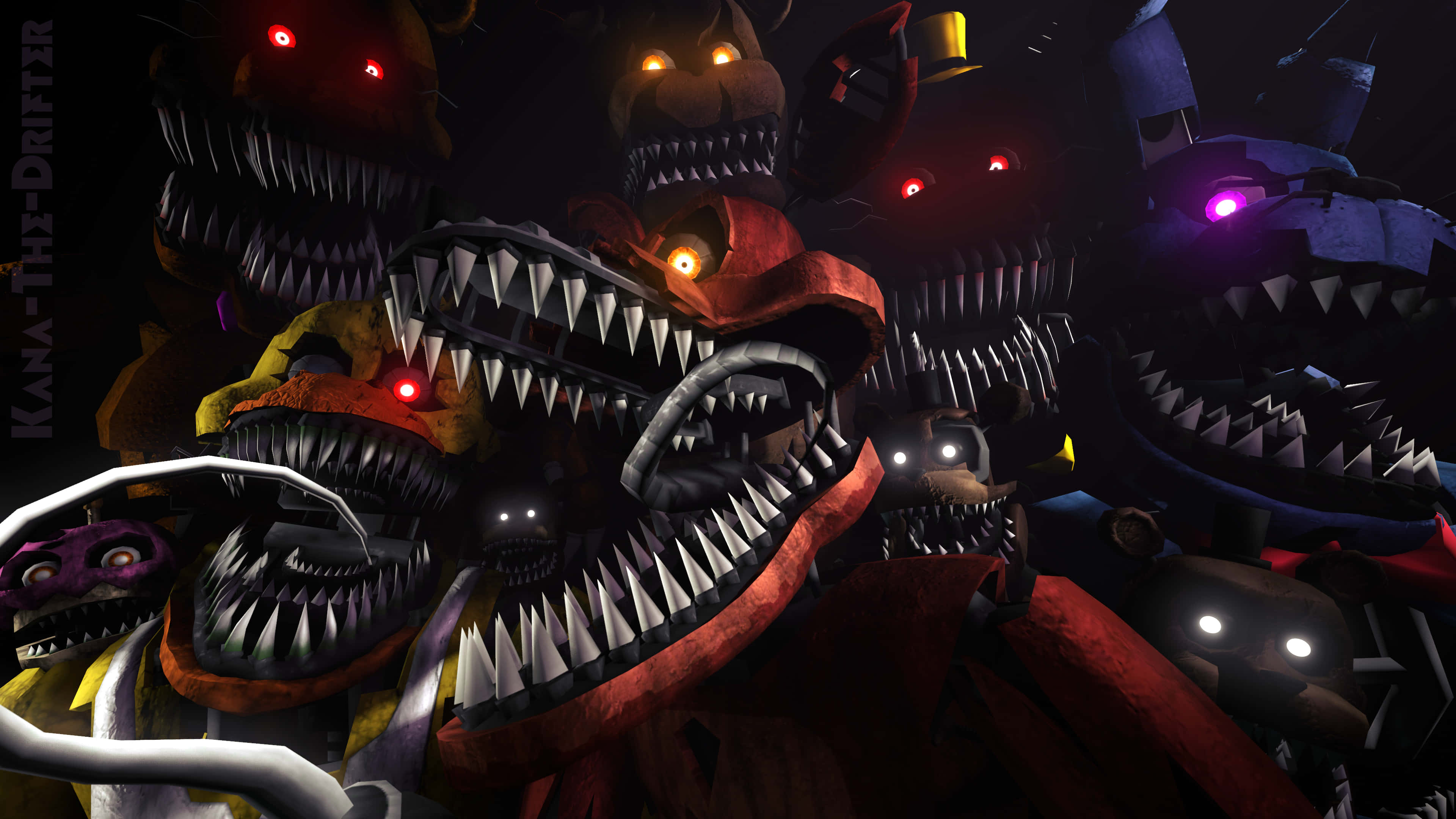 Five Nights At Freddys 4, animatronic monsters, glowing eyes, 4K Desktop Wallpaper